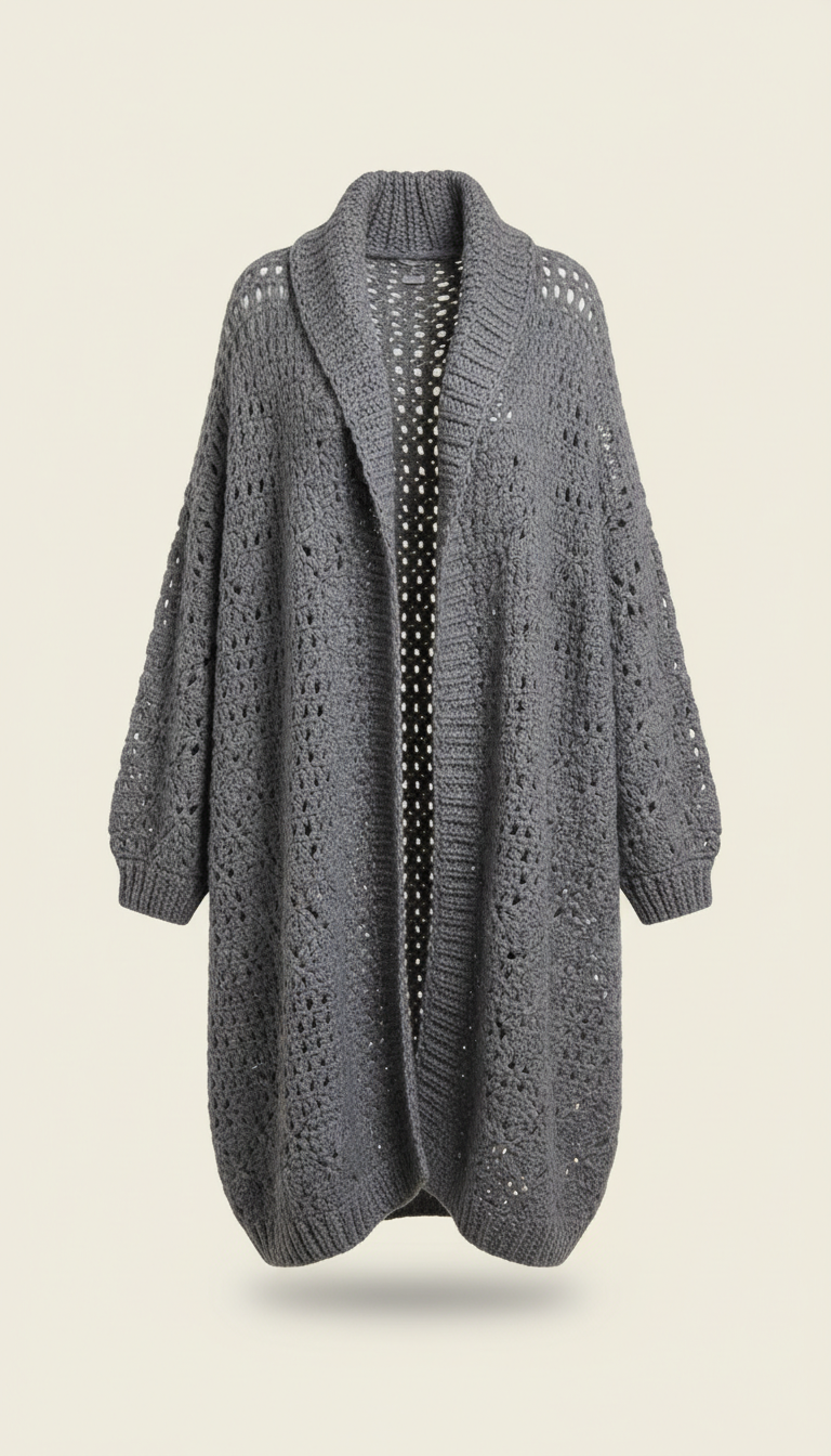 Soft Slate Gray Oversized Crochet Cardigan